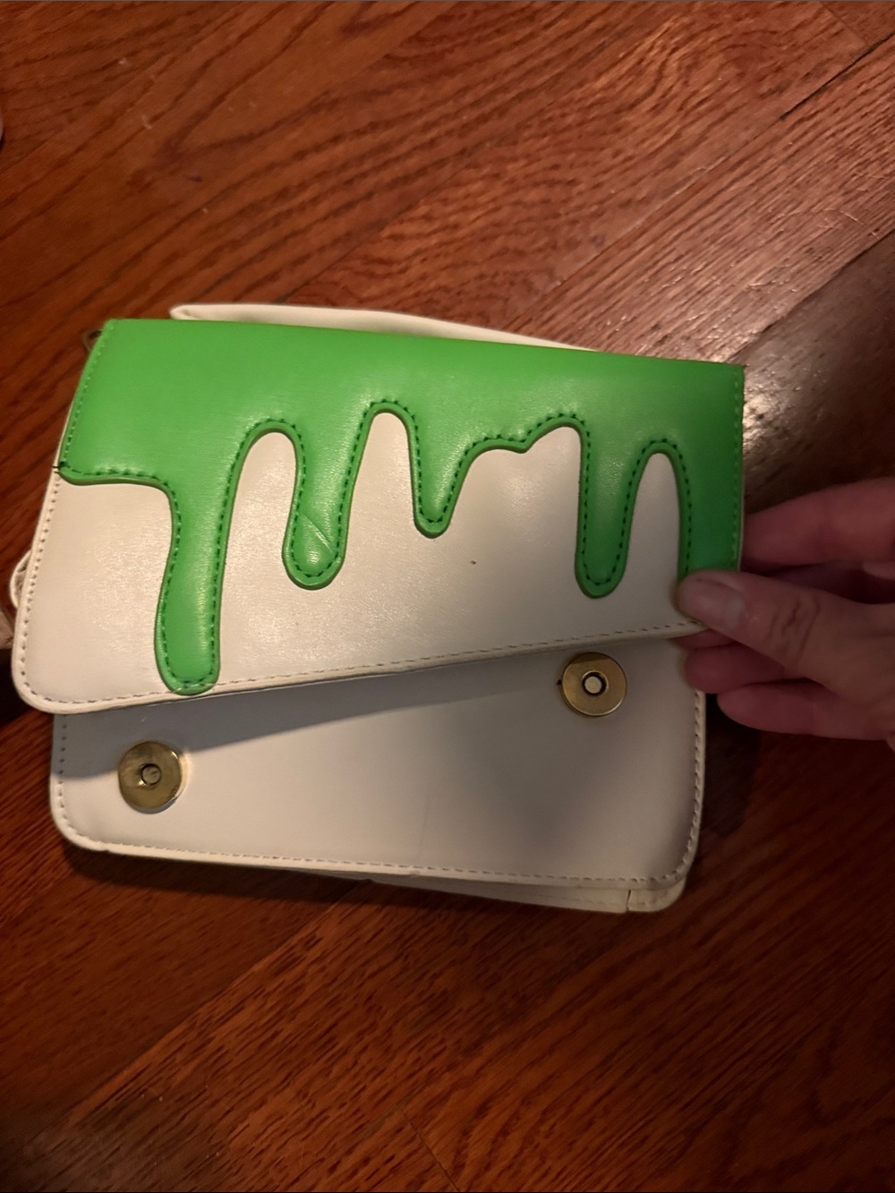 SHEIN White Crossbody with Green Drip Flap